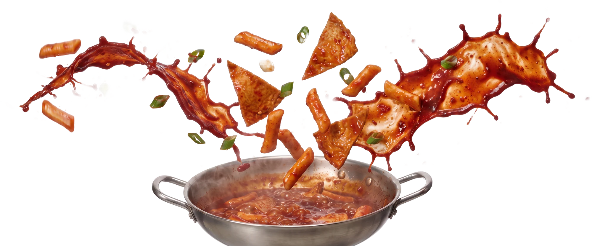도라무통 즉석떡볶이 — 떡과 어묵이 국물에서 사방으로 터져나오는 모습